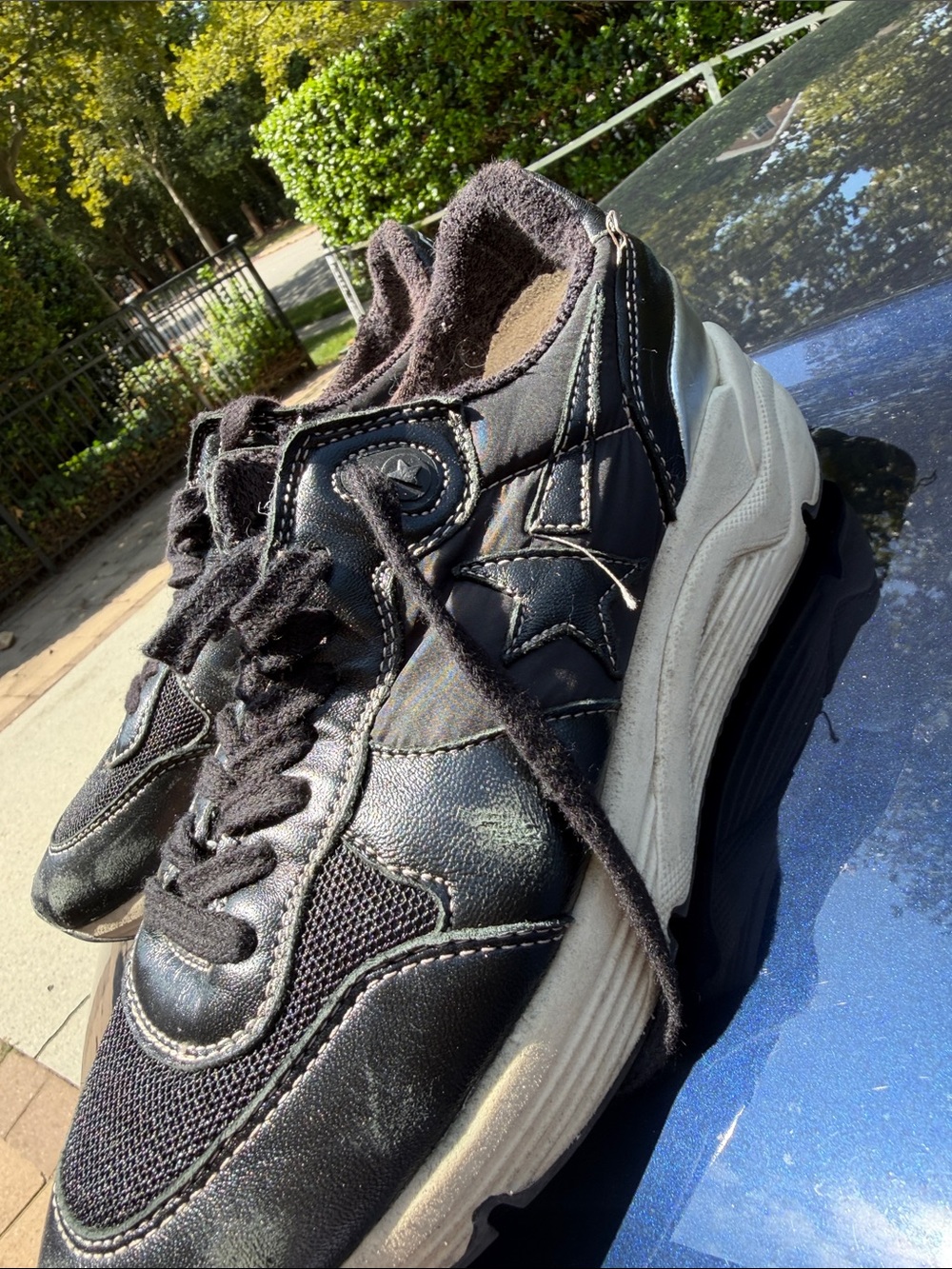 Golden Goose Black Leather & Mesh Athletic Sneakers - Picture 7 of 8